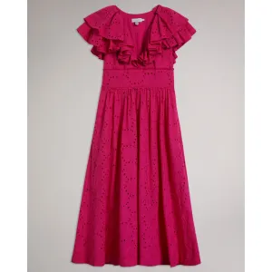 Women Wmd-Mirza-Ruffle V Neck Midi Sundress - Brt-Pink