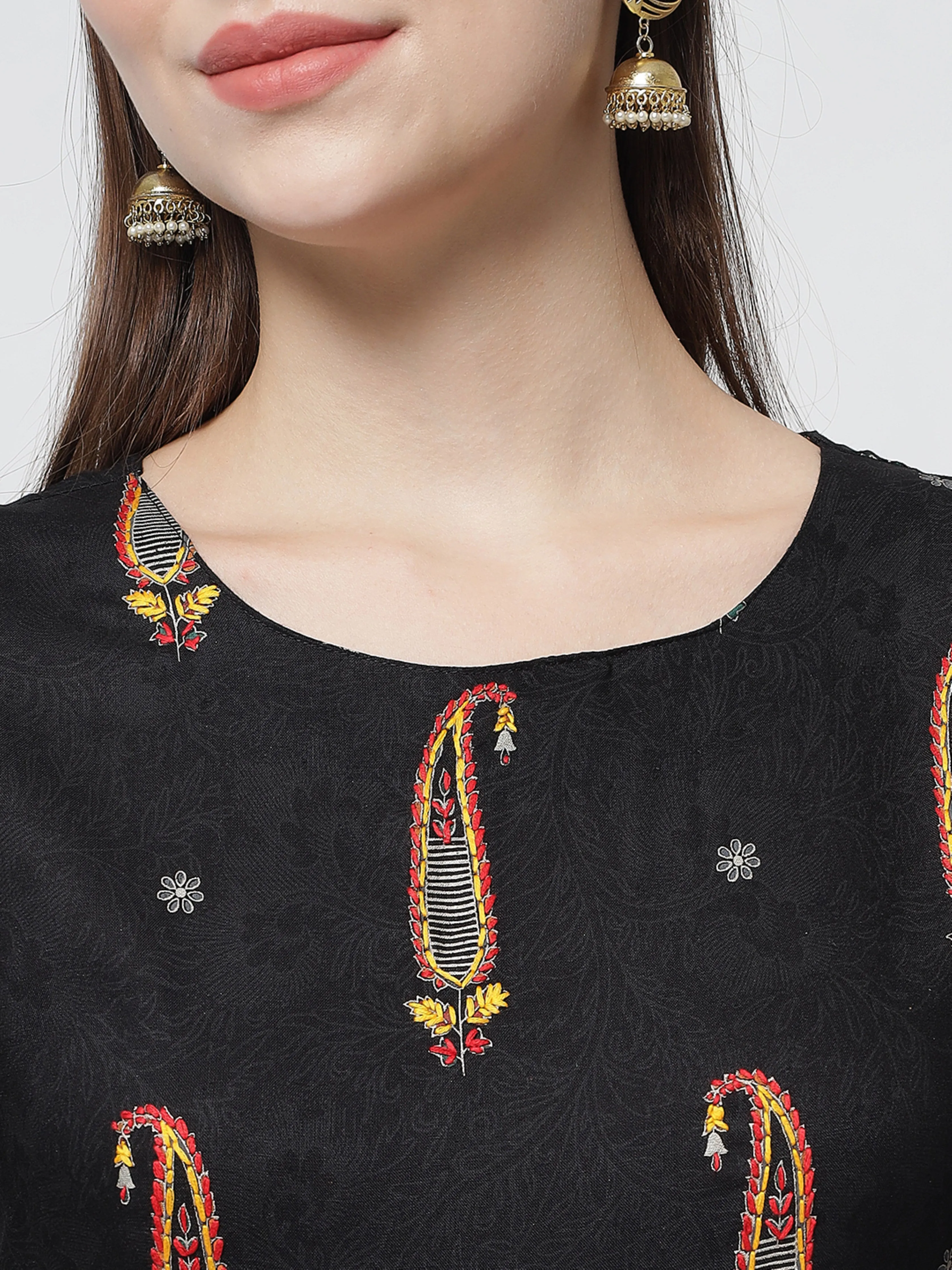 Womens Black Rayon A-line Dress Kurta