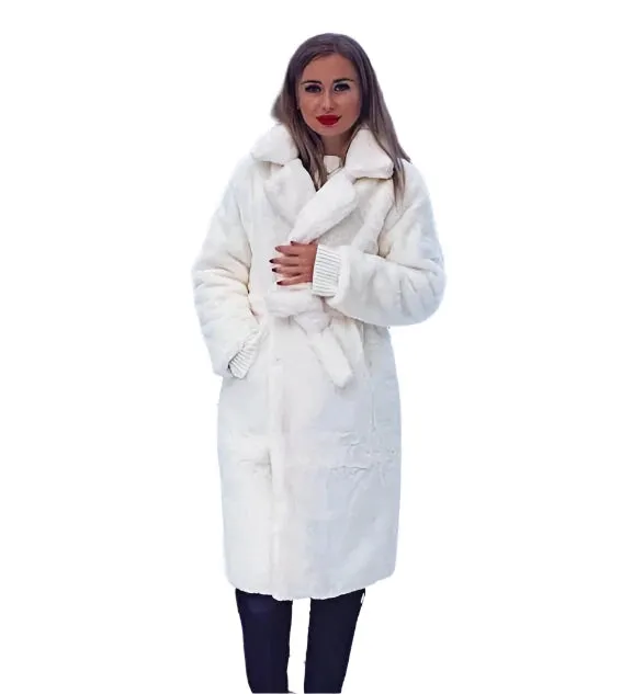 Women's Winter Faux Rabbit Fur Coat – Luxury Long Plush Overcoat, Thick Warm Lapel Jacket, Loose Fit Plus Size
