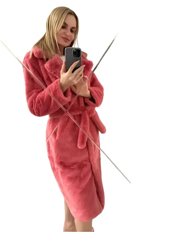 Women's Winter Faux Rabbit Fur Coat – Luxury Long Plush Overcoat, Thick Warm Lapel Jacket, Loose Fit Plus Size