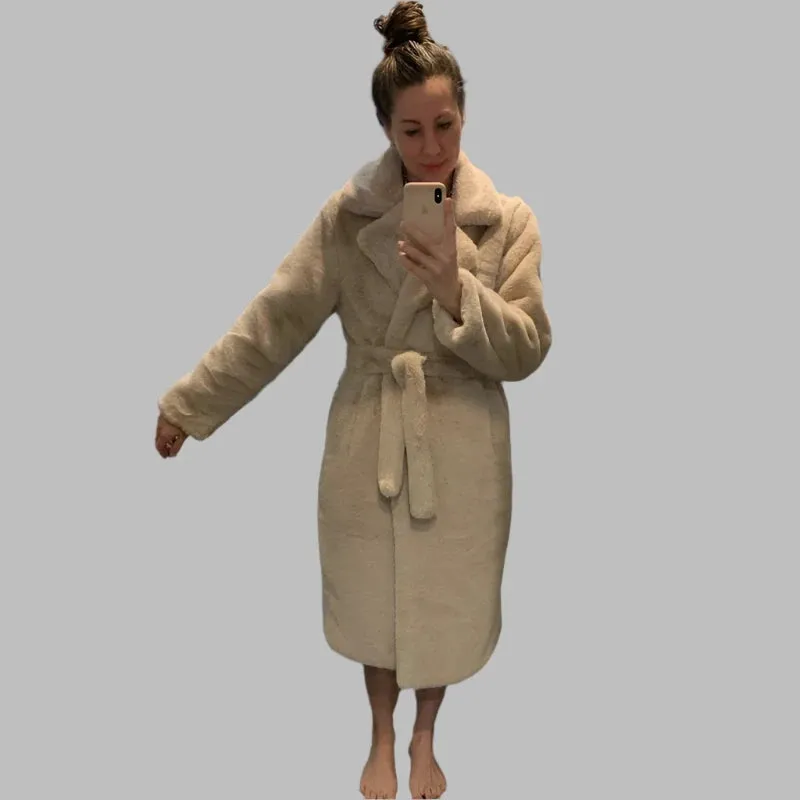 Women's Winter Faux Rabbit Fur Coat – Luxury Long Plush Overcoat, Thick Warm Lapel Jacket, Loose Fit Plus Size