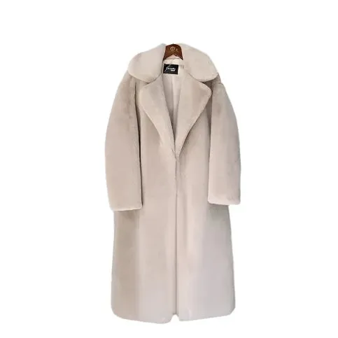 Women's Winter Faux Rabbit Fur Coat – Luxury Long Plush Overcoat, Thick Warm Lapel Jacket, Loose Fit Plus Size