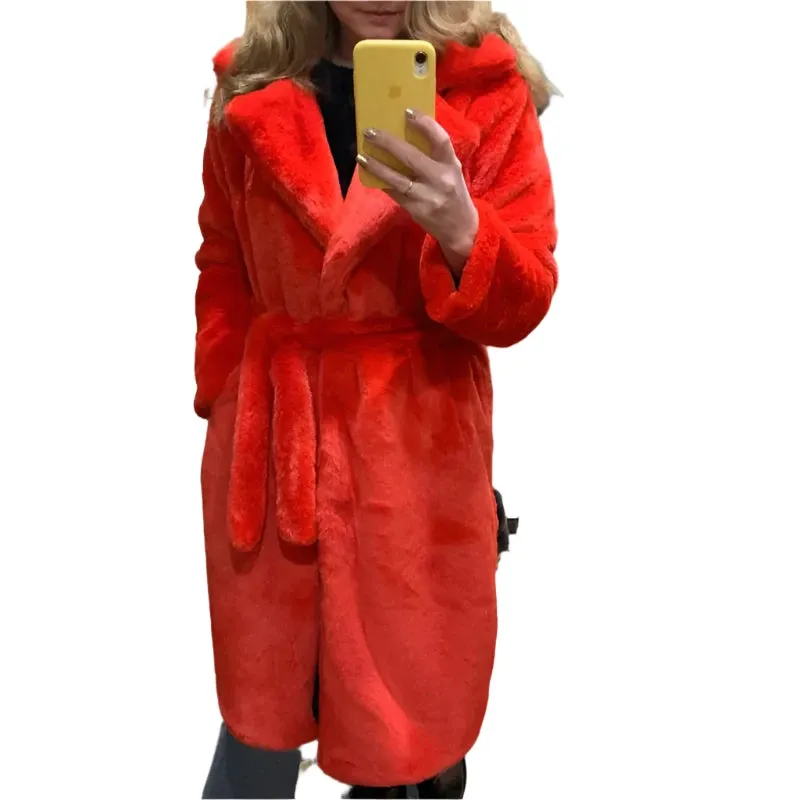 Women's Winter Faux Rabbit Fur Coat – Luxury Long Plush Overcoat, Thick Warm Lapel Jacket, Loose Fit Plus Size
