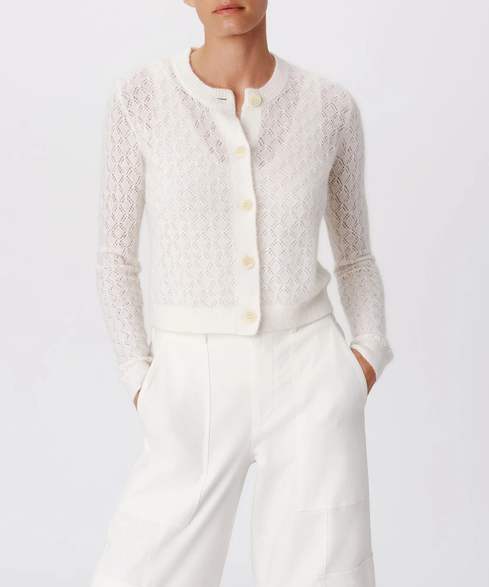 Wool Blend Textured Cardigan - Chalk