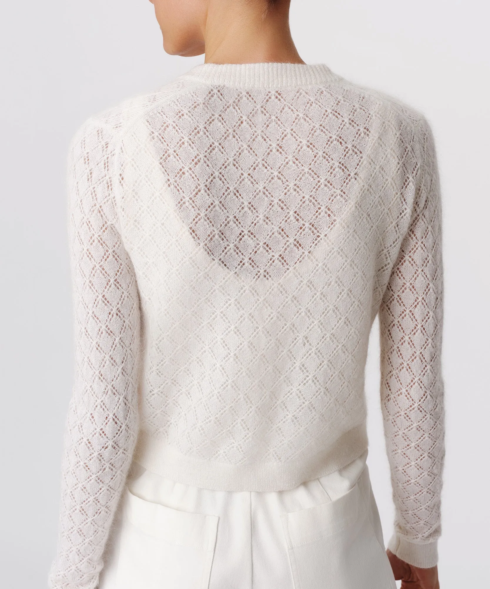 Wool Blend Textured Cardigan - Chalk