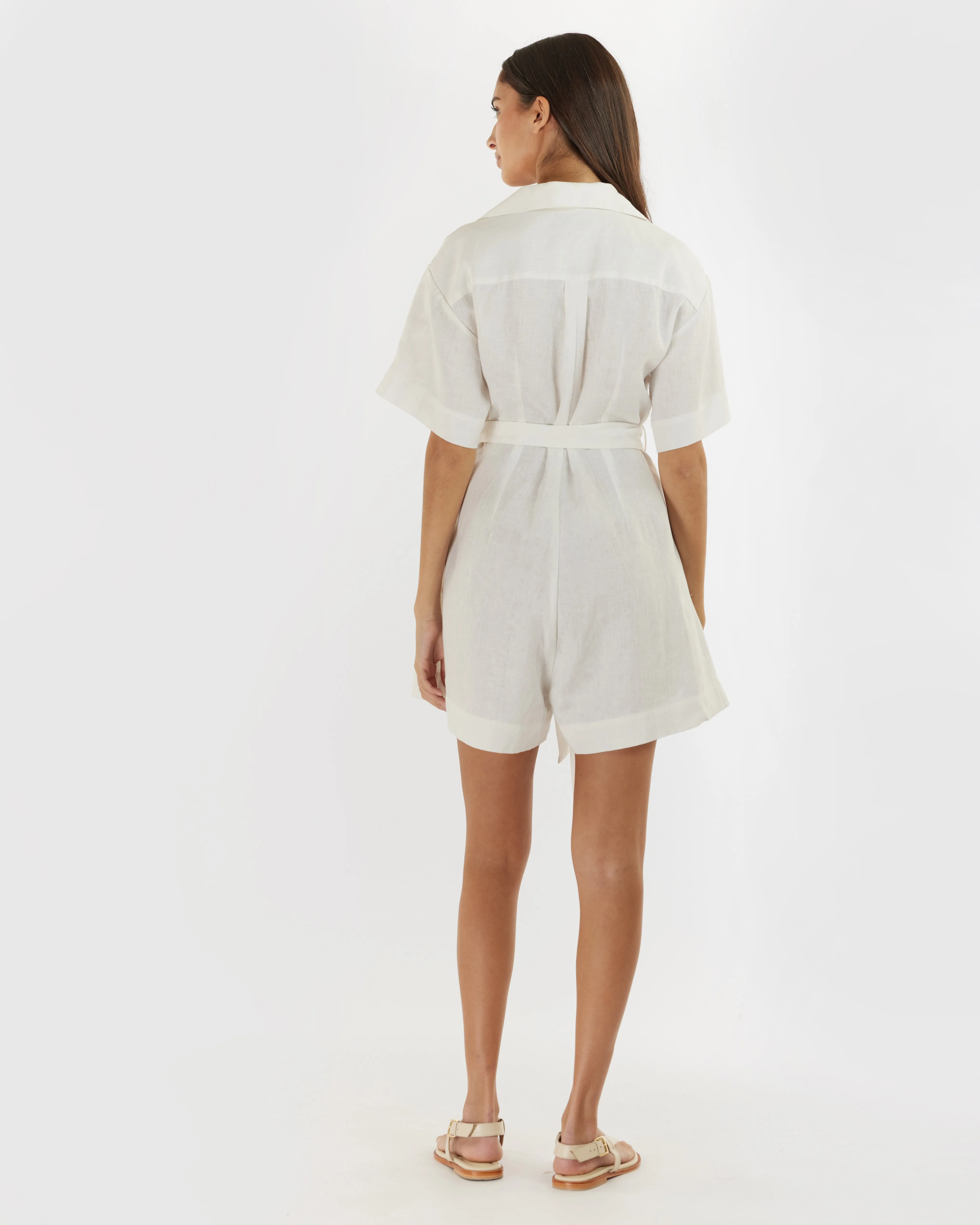 Zoe Camp Collar Playsuit - White