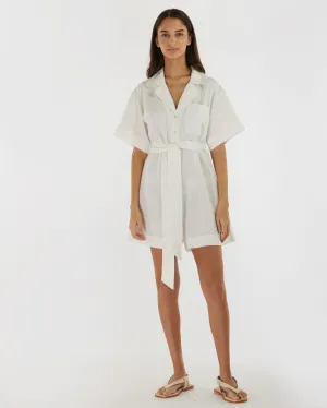 Zoe Camp Collar Playsuit - White